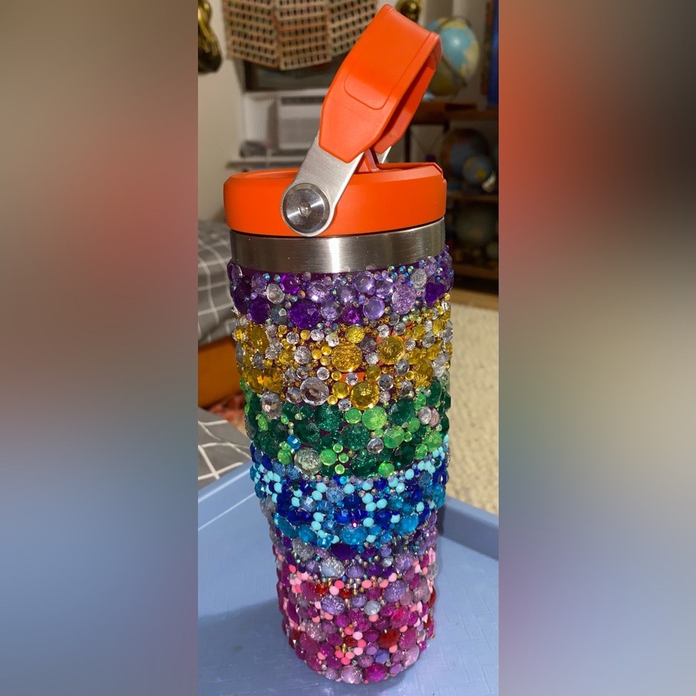 Bejeweled Stanley -hand done- 2.0 flip straw 30 oz tumbler- plum base/orange top